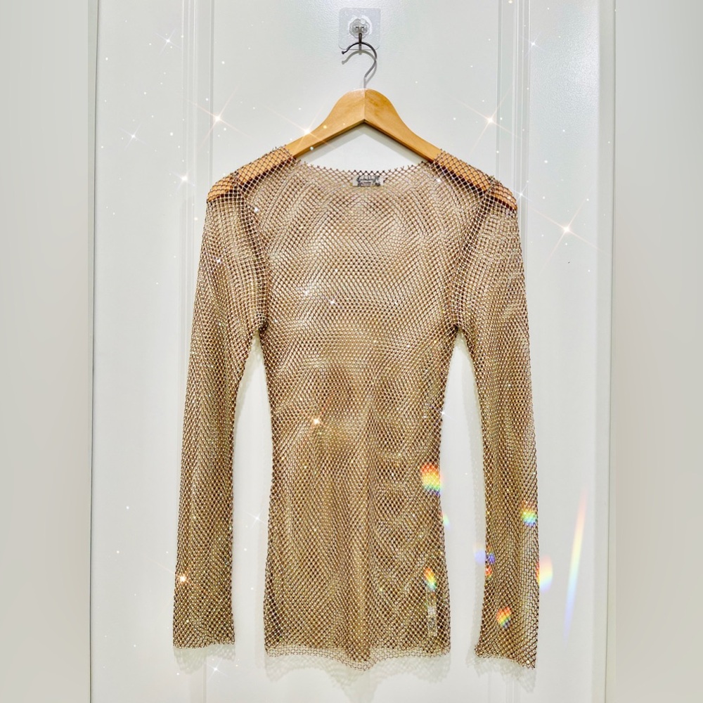 FREE PEOPLE Intimately Filter Finish Sequins Long Sleeve Mesh Top - Picture 3 of 8